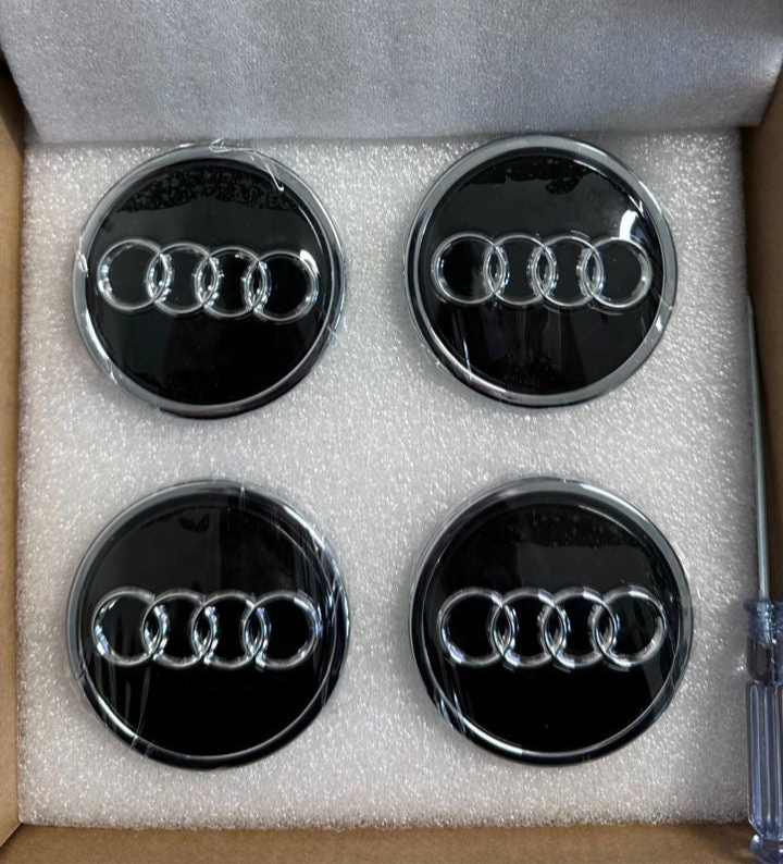 Audi Dynamic Floating Alloy Wheel Centre Caps Hubs Dust Covers Black - 69mm