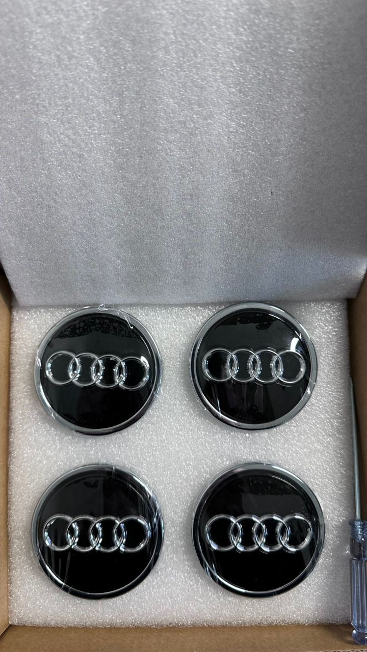 Audi Dynamic Floating Alloy Wheel Centre Caps Hubs Dust Covers Black - 69mm | AutoCap Solutions