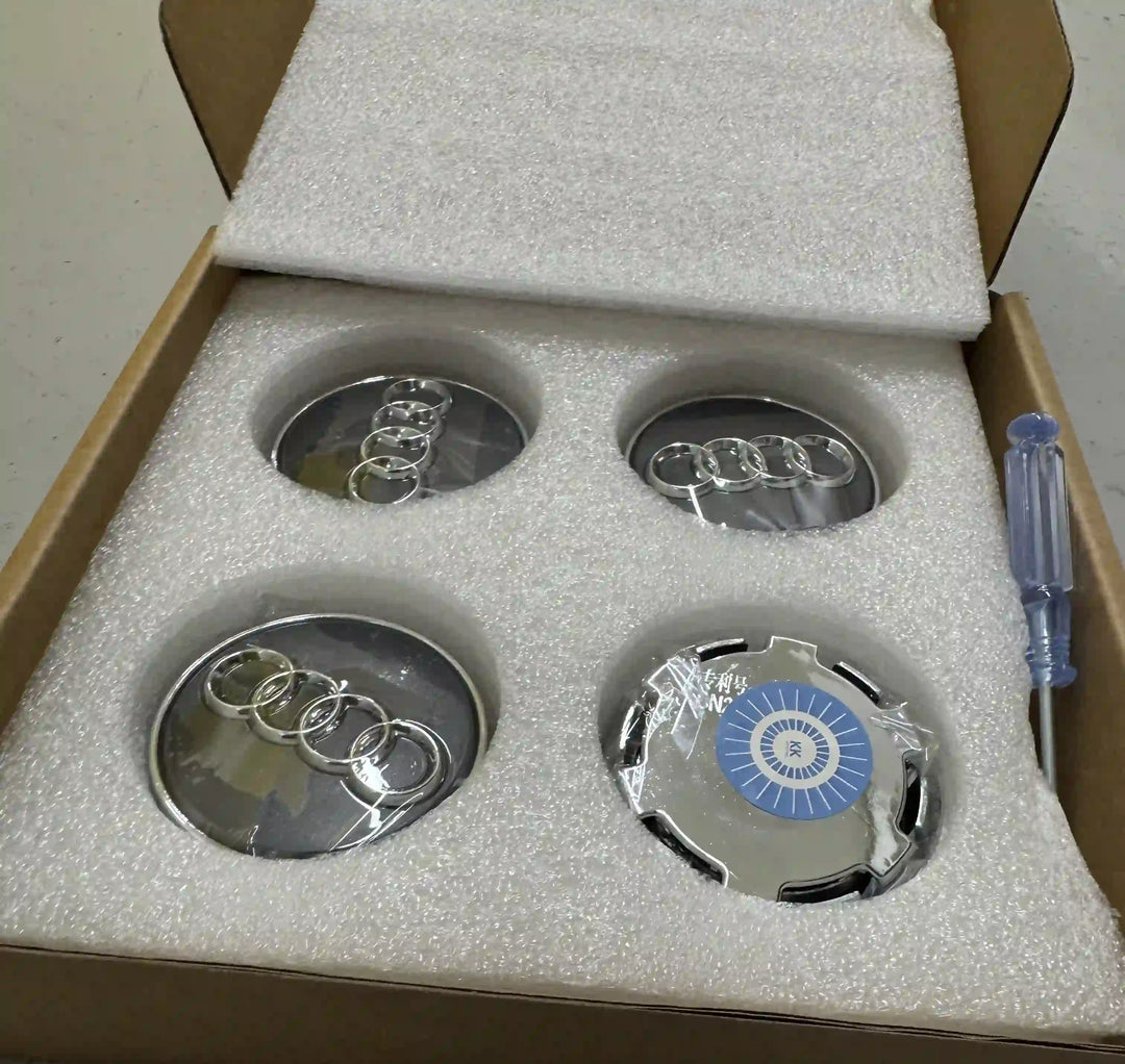 Audi Dynamic Floating Alloy Wheel Centre Caps Hubs Dust Covers Grey - 60mm