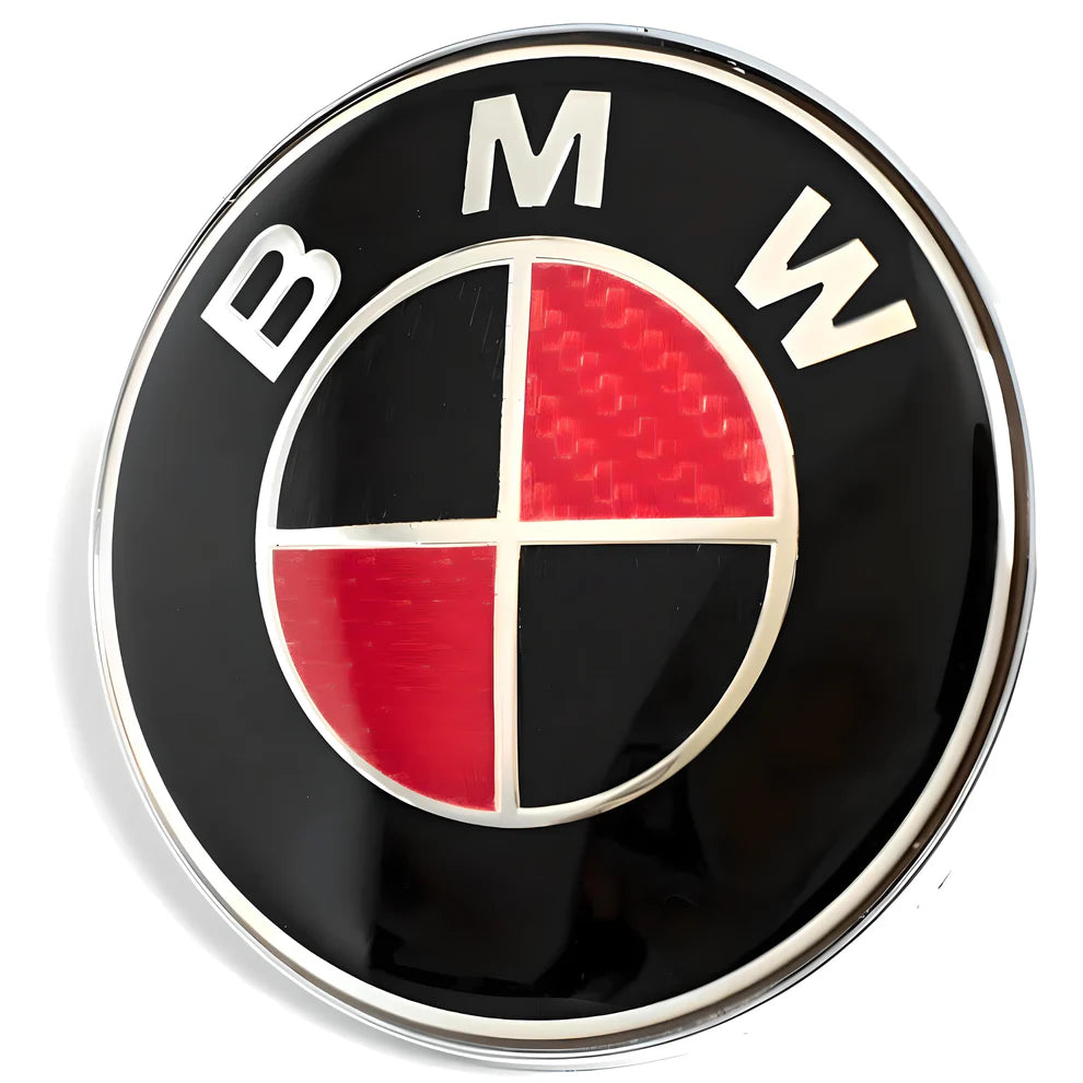 BMW Badge | Red & Black Carbon Fibre Design Replacement Emblem | AutoCap Solutions