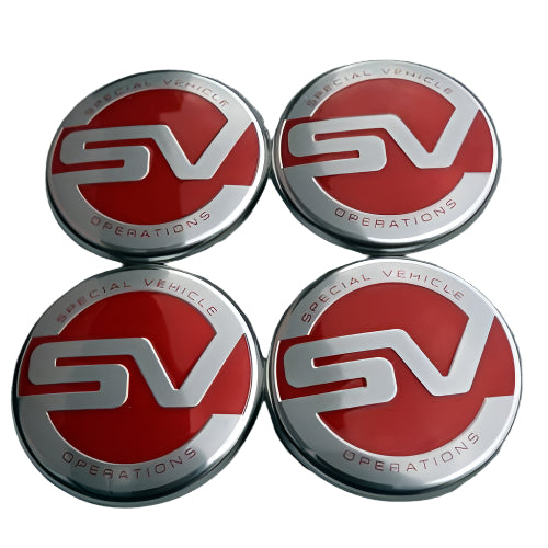 Set of 4 Range Rover Red Special Vehicle Operations (SV) Alloy Wheel Centre Caps For Land Rover Badges Tuning - 63mm | AutoCap Solutions