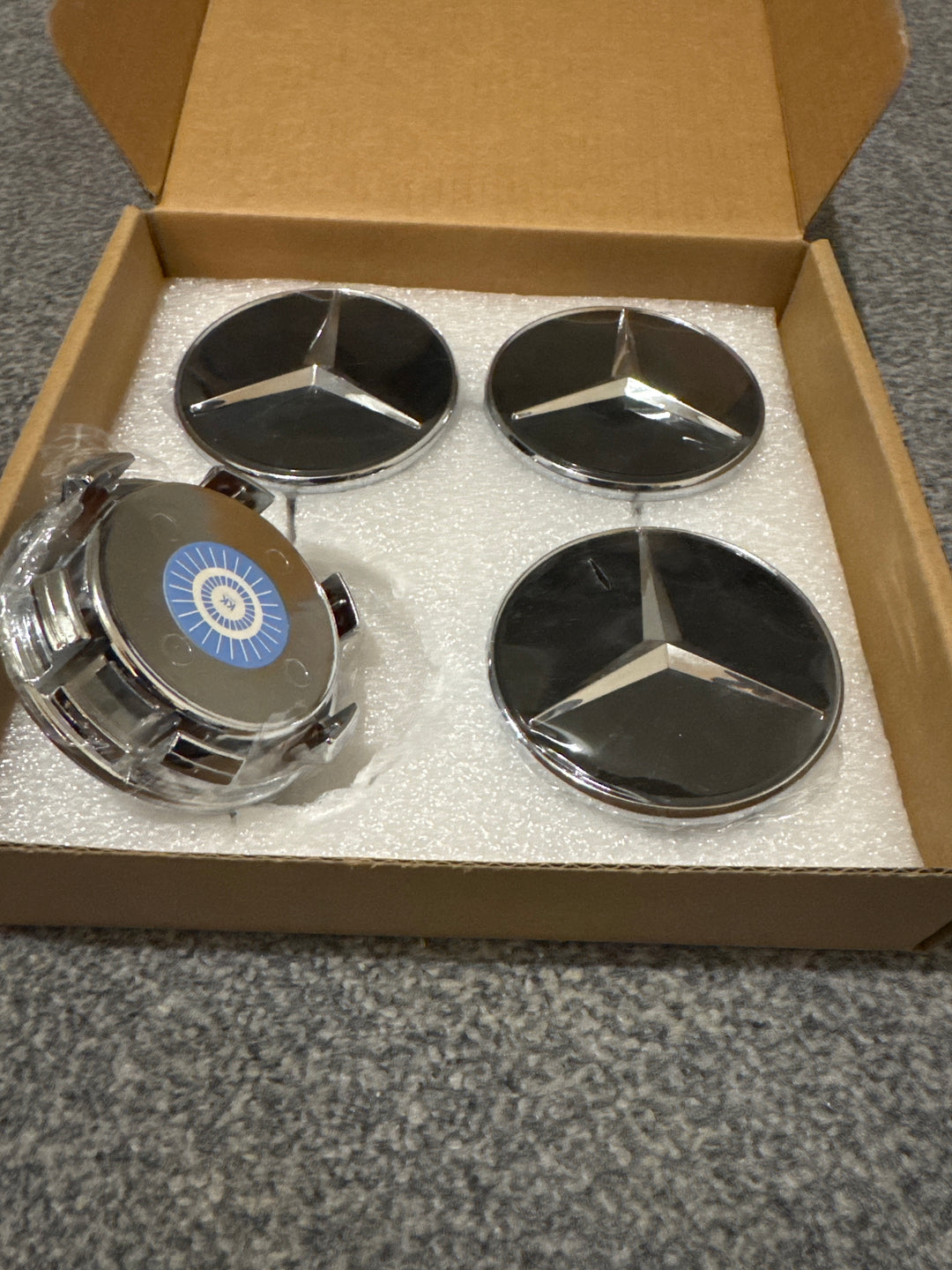 Set of 4 Floating - Mercedes Benz Logo Black Alloy Wheel Centre Caps A B C E S Class CLA, CLS AMG 75MM