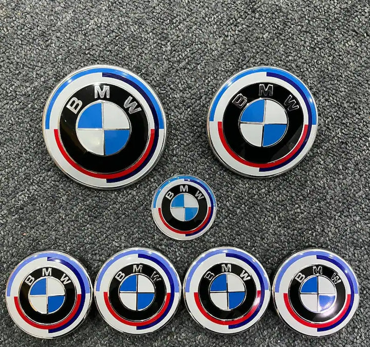 BMW 50th Anniversary  Heritage Wheel Centre Caps with Boot and Bonnet Badges 7 pieces