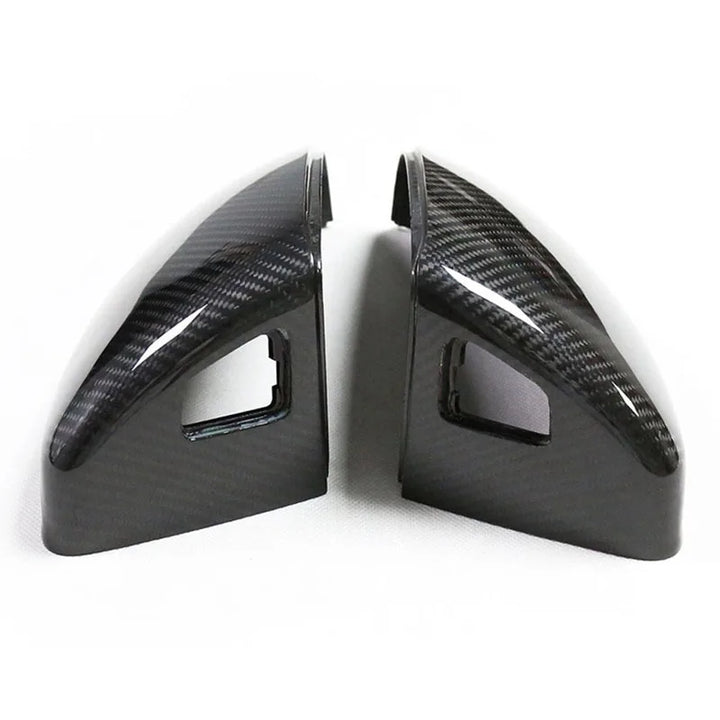 Dry carbon fibre mirror cover for Audi R8 showing weave pattern