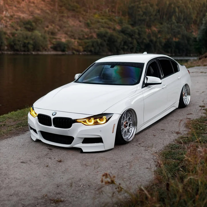 BMW F30 F31 LCI fitted with yellow adaptive DRL module set