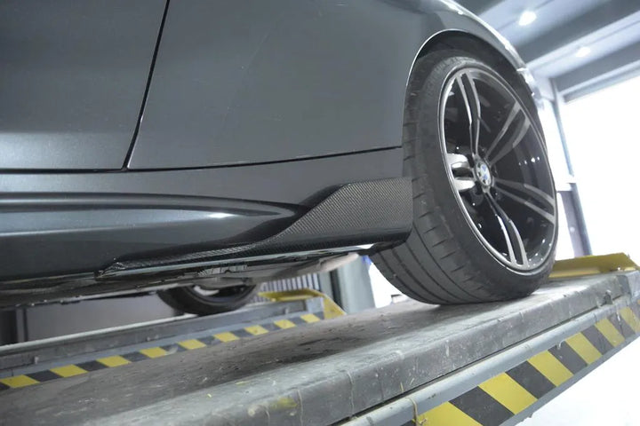 BMW M2 Competition F87 genuine carbon fibre direct-replacement side skirts installed