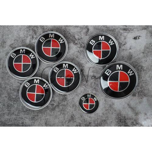 BMW Black and Red Full Set Centre Caps with Boot and Bonnet Badges