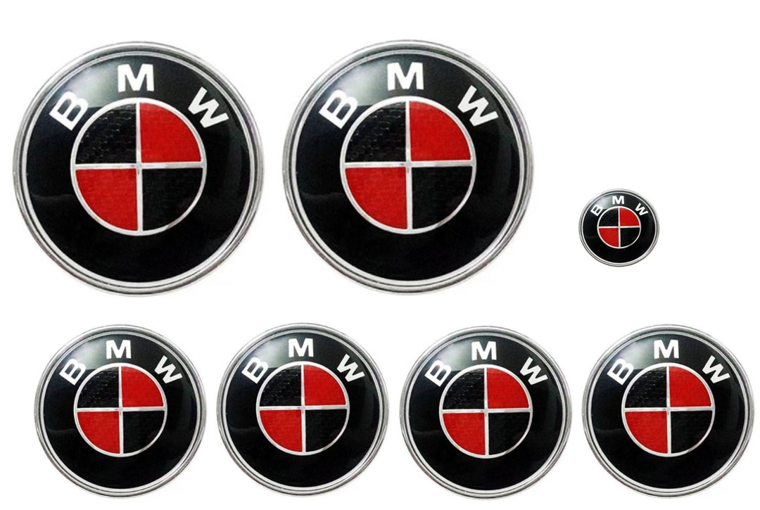 BMW Black & Red Carbon Fibre-Design Full Badge Set | 7-Piece Pack | AutoCap Solutions