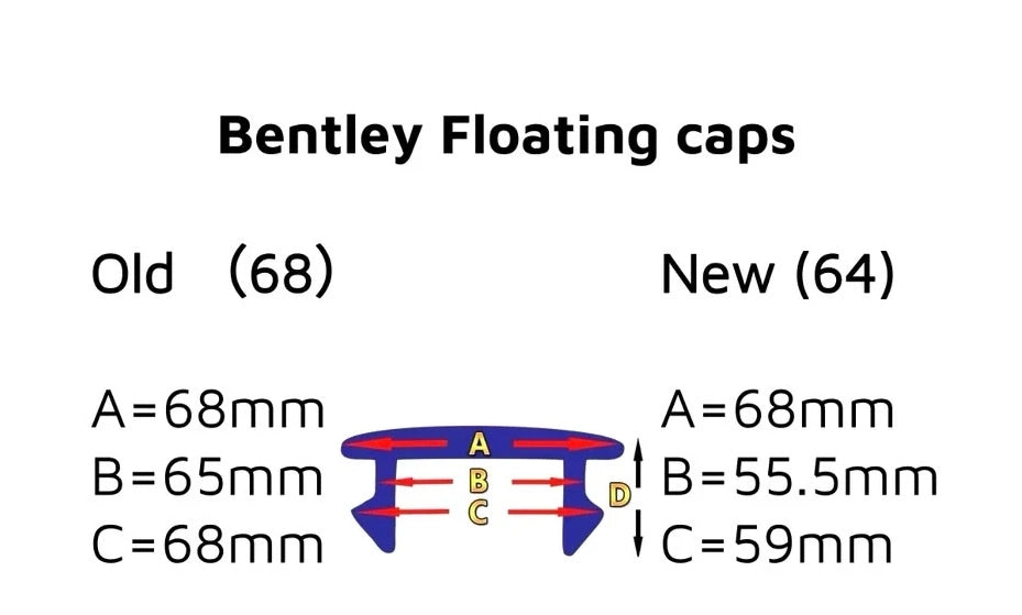 Set of 4 Bentley Floating Alloy Wheel Centre Caps Red or Black