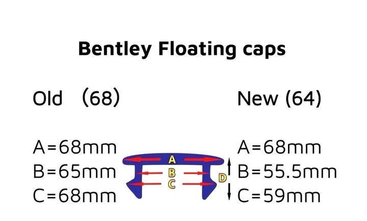 Set of 4 Bentley Floating Alloy Wheel Centre Caps Red or Black