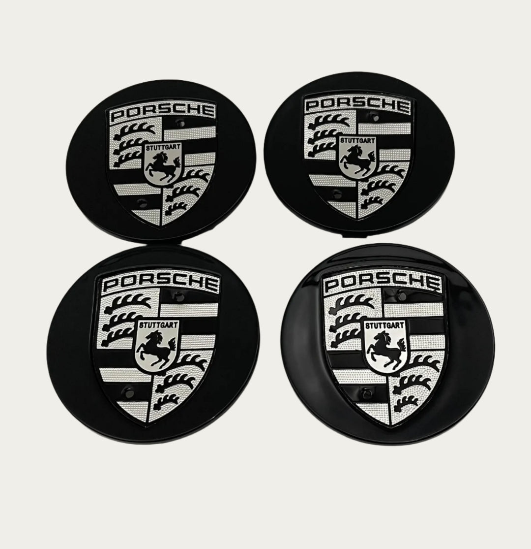 Porsche Wheel Alloy Wheel Centre Caps | Black with Black Crest 76mm or 65mm | AutoCap Solutions