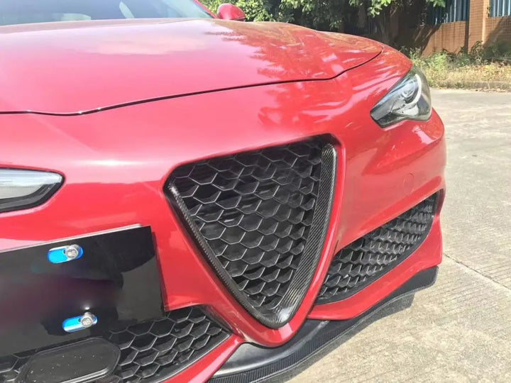Alfa Romeo Giulia QV dry carbon fibre grille frame installed
