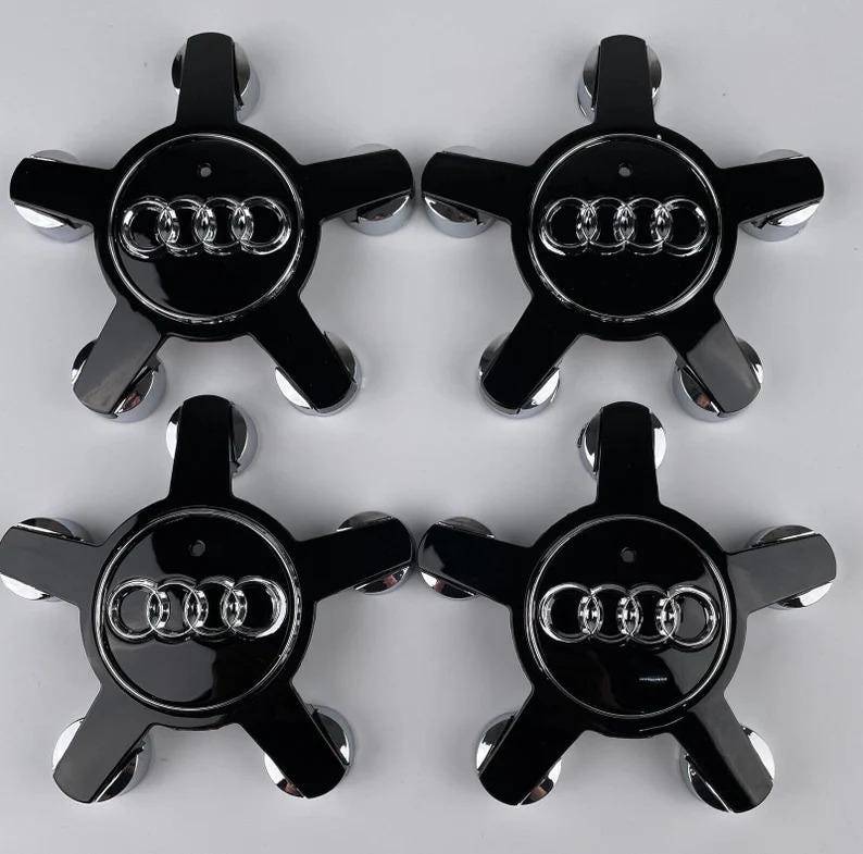 Set of 4 Audi 5 Star Spyder Black Alloy Wheel Centre Hub Caps Emblem 135mm - AutoCap Solutions