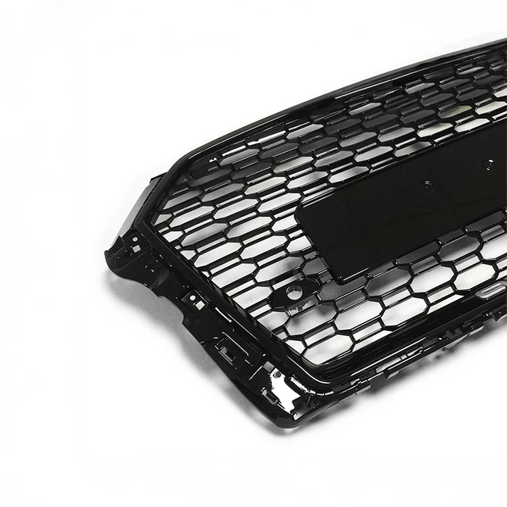 Gloss black honeycomb front grille for Audi S3 8V facelift, close-up of the mesh pattern