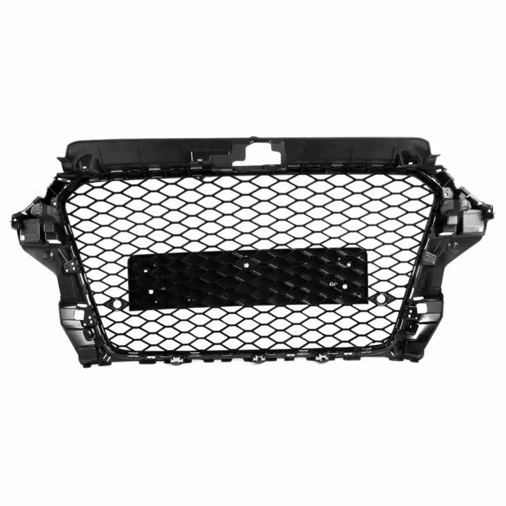 V2 honeycomb gloss black front grille for Audi A3 S3 8V pre-facelift on a plain background