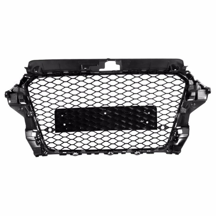 V2 honeycomb gloss black front grille for Audi A3 S3 8V pre-facelift on a plain background