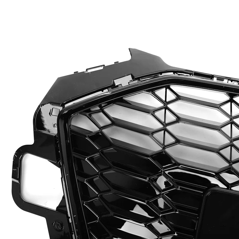 Audi A4 B9.5 V2 gloss black honeycomb front grille, close up of front
