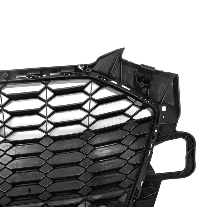Audi A4 B9.5 V2 gloss black honeycomb front grille, close up showing clips