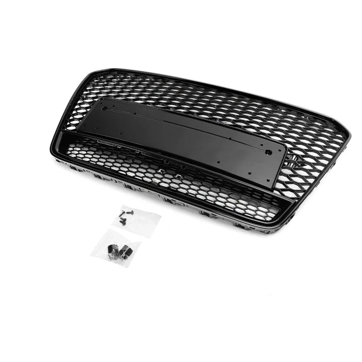 V2 honeycomb gloss black front grille for Audi A5 S5 B8.5 on a plain background