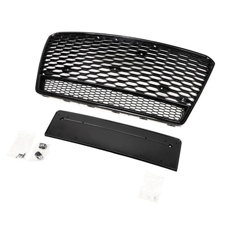 Audi A7 C7 V2 honeycomb gloss black front grille, pre-facelift with plate holder removed