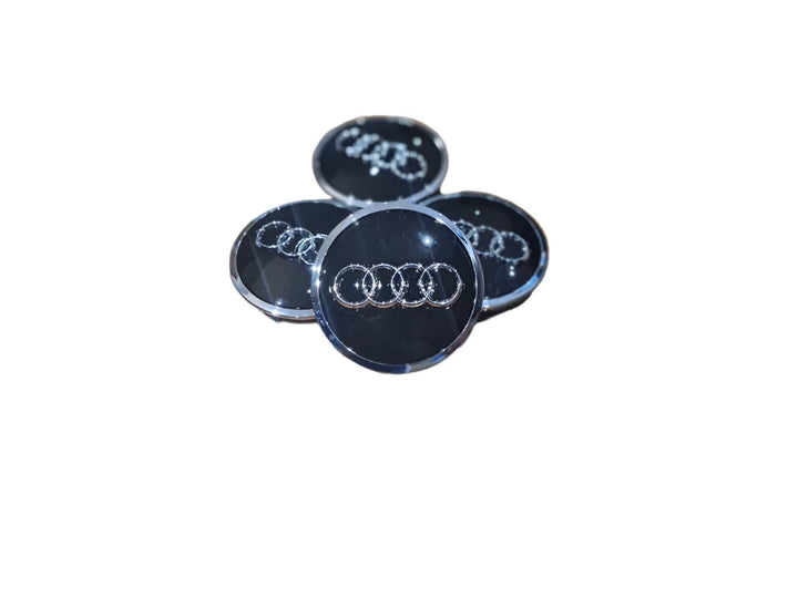 Set of 4 Audi Alloy Wheel Centre Caps Black with Chrome Ring - 61mm | AutoCap Solutions