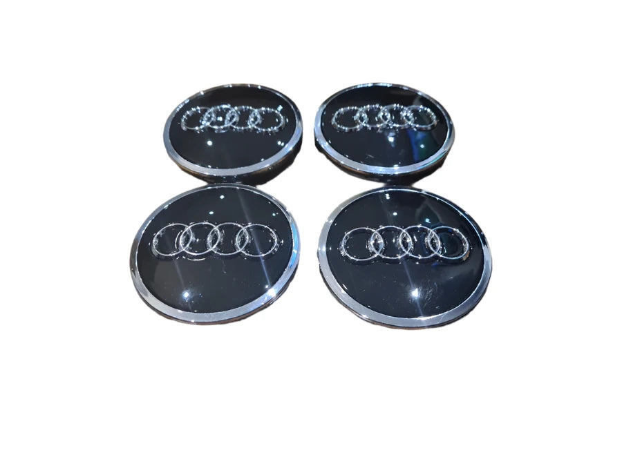 Set of 4 Audi Alloy Wheel Centre Caps Black with Chrome Ring - 61mm | AutoCap Solutions