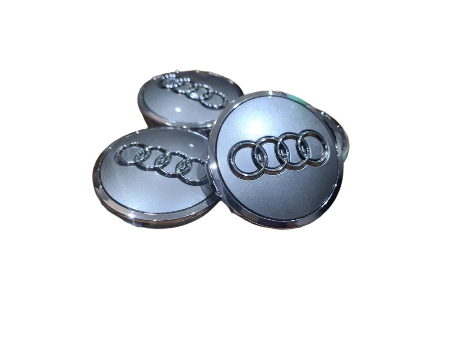 Audi Alloy Wheel Centre Caps Grey with Chrome Ring - 61mm | AutoCap Solutions