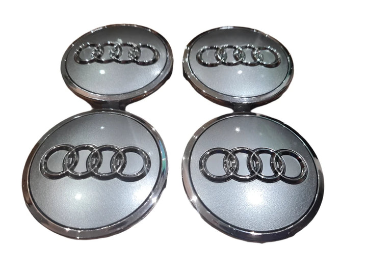 Audi Alloy Wheel Centre Caps Grey with Chrome Ring - 61mm | AutoCap Solutions