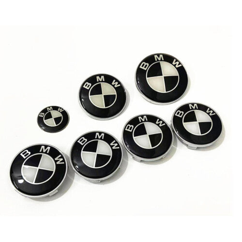 BMW Black and White Full Set Centre Caps with Boot and Bonnet Badges | AutoCap Solutions