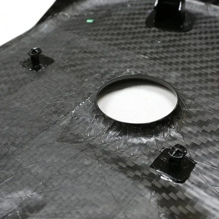 Dry carbon fibre engine cover for BMW G42 B48 showing weave