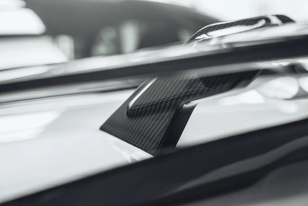 Dry carbon fibre wing spoiler for BMW F30 showing weave