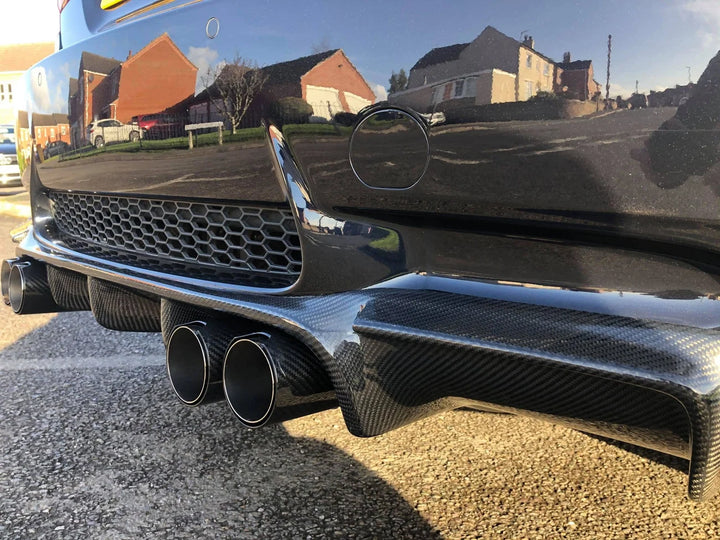 BMW M3 E92 rear bumper with carbon fibre diffuser, low angle