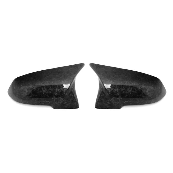 Pair of forged carbon fibre replacement mirror covers for BMW F20 F22 F30 F32 F87 front view