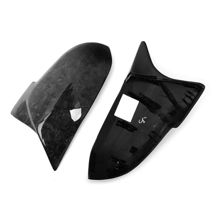 Pair of forged carbon fibre replacement mirror covers for BMW F20 F22 F30 F32 F87 close up