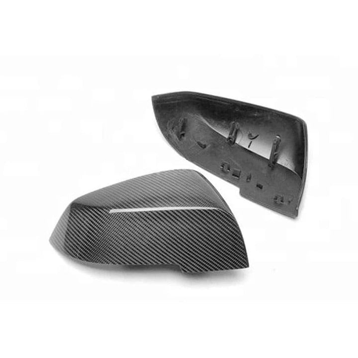 OEM style carbon fibre mirror cover for BMW F22 2 Series showing weave and gloss finish