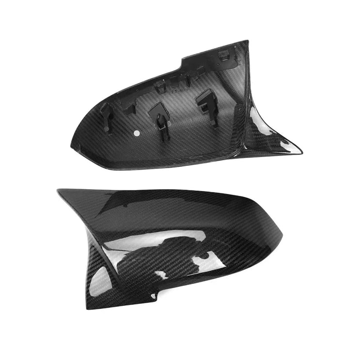 Dry carbon fibre mirror cover for BMW F30 showing weave