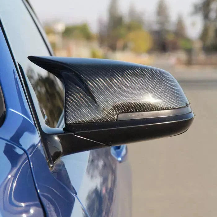BMW M2 F87 dry carbon fibre mirror cover installed