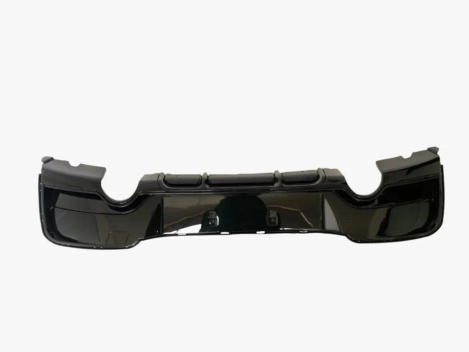 Gloss black rear diffuser V1 for BMW F20 F21 Pre-LCI showing dual exhaust cut-outs