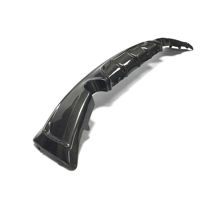 Carbon fibre rear diffuser for BMW F22 M Sport showing weave and dual exhaust cut-outs
