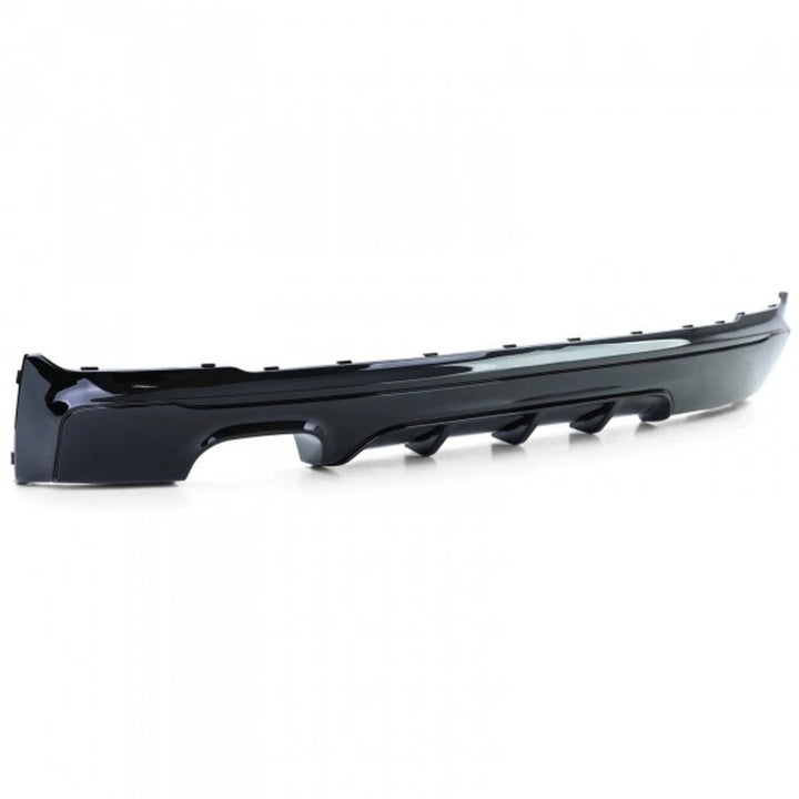 Gloss black rear diffuser for BMW F22 M Sport showing dual left exhaust cut-outs