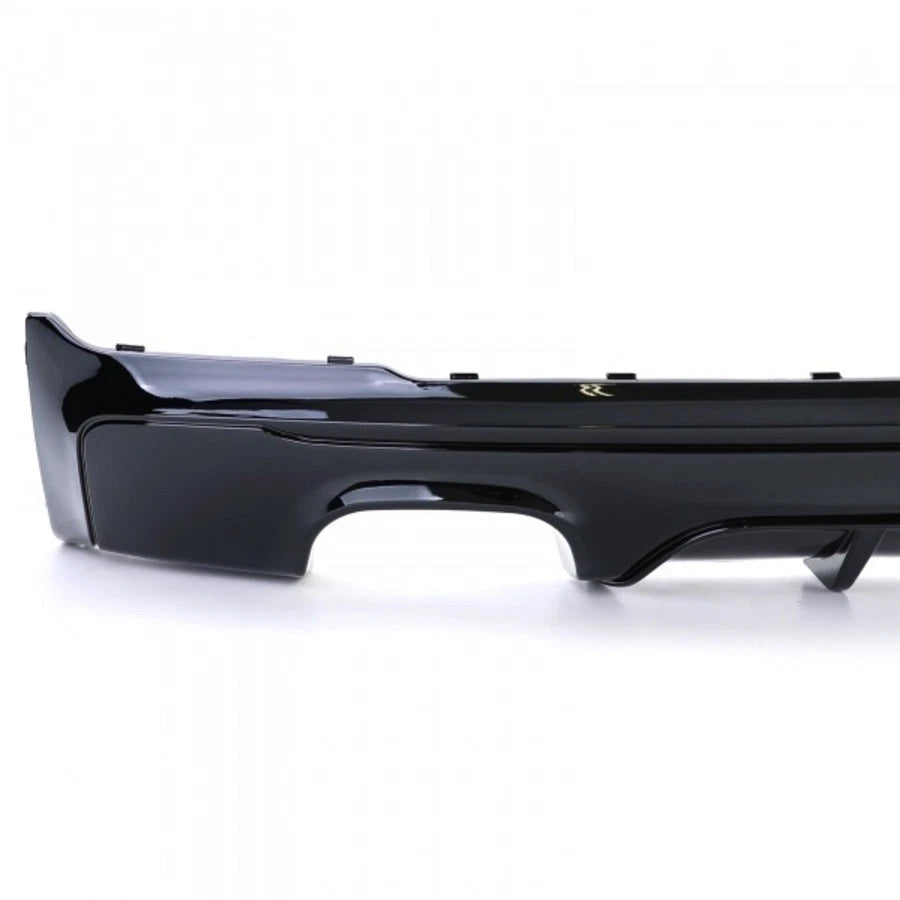 Gloss black rear diffuser for BMW F22 M Sport showing dual left exhaust cut-outs