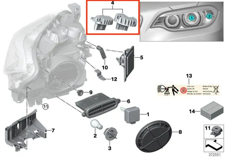 Yellow LED DRL headlight module for BMW 2 Series Pre-LCI
