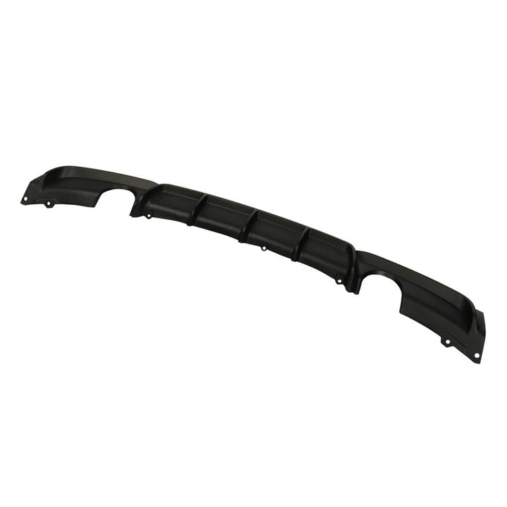 Gloss black rear diffuser for BMW F30 M Sport showing dual exhaust cut-outs one each side