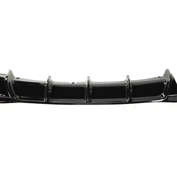 BMW F30 LCI M Sport gloss black rear diffuser close-up surface detail