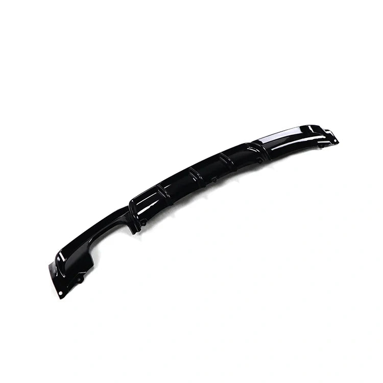 BMW F30 3 Series gloss black rear diffuser dual left exit exhaust — front view angle