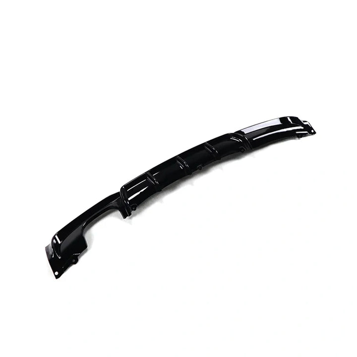 BMW F30 3 Series gloss black rear diffuser dual left exit exhaust — front view angle
