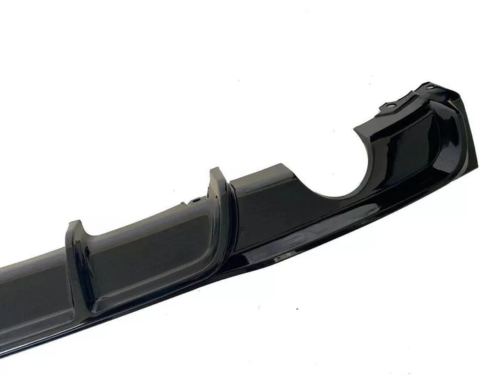 Gloss black rear diffuser for BMW F30 M Sport showing single left exhaust cut-out