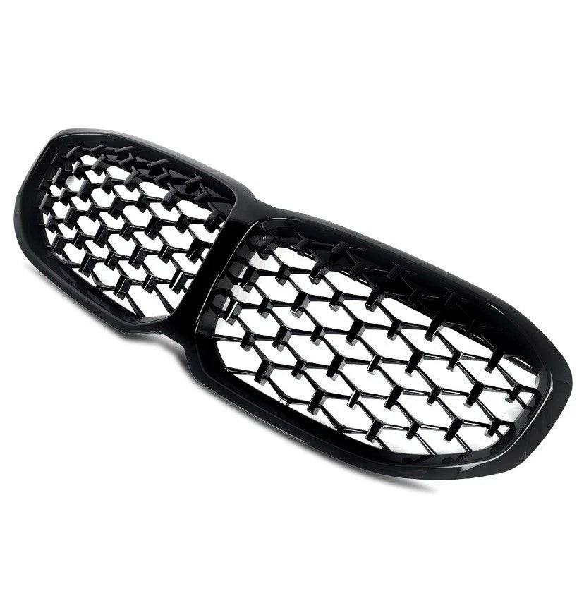 BMW F40 gloss black front grille angle shot