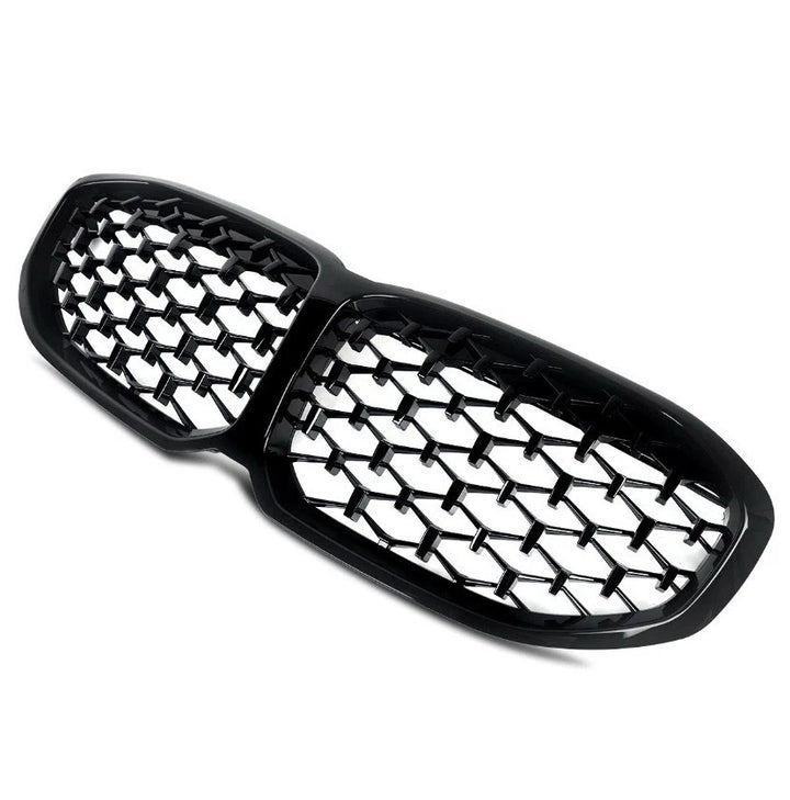 BMW F40 gloss black front grille angle shot