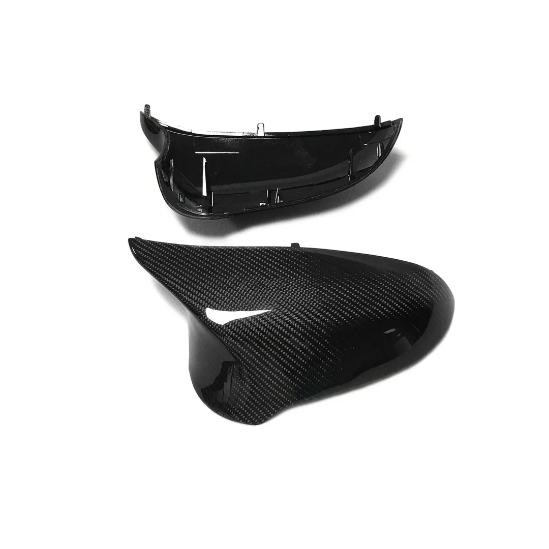 Carbon fibre mirror cover for BMW M3 F80 showing weave pattern